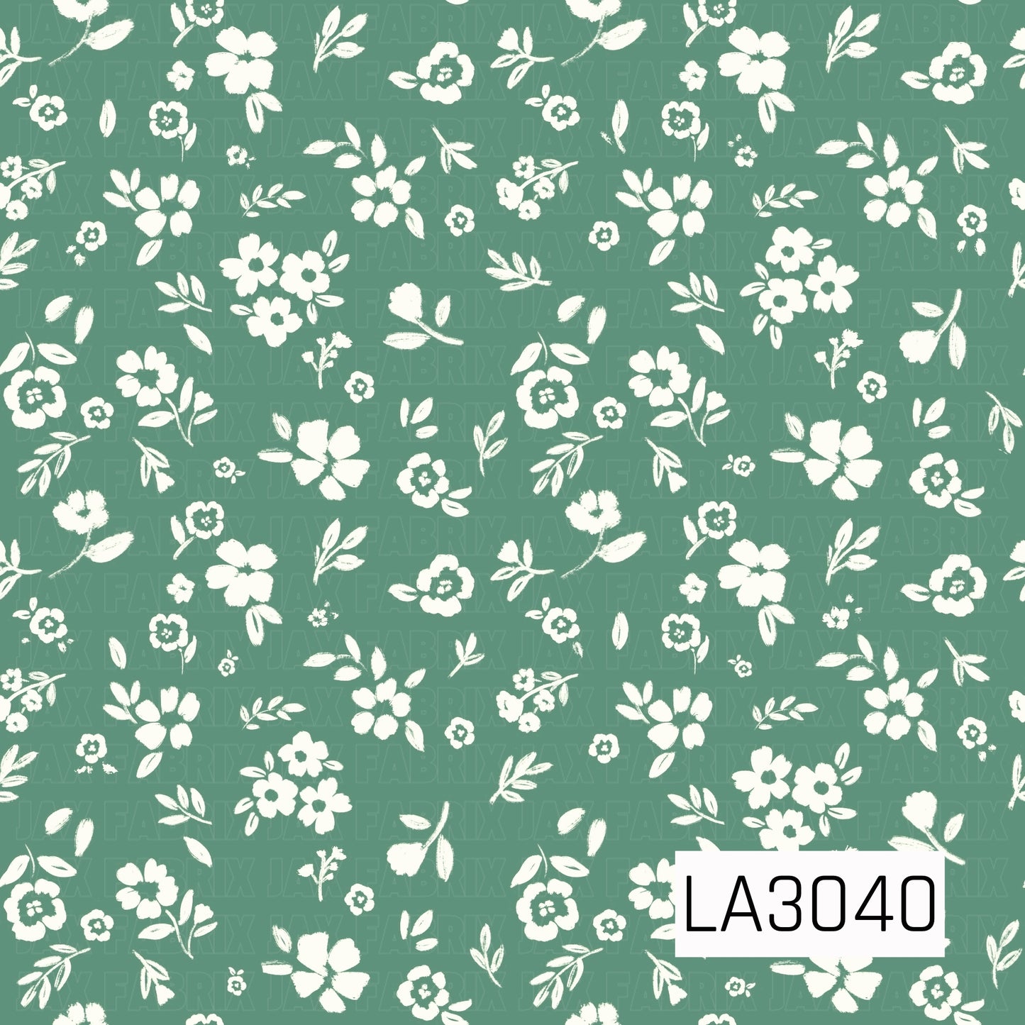 A sweet vintage-inspired floral with creamy white blossoms and leafy sprigs scattered across a soft meadow green background. The simple hand-painted texture gives it a fresh, charming cottage feel.
