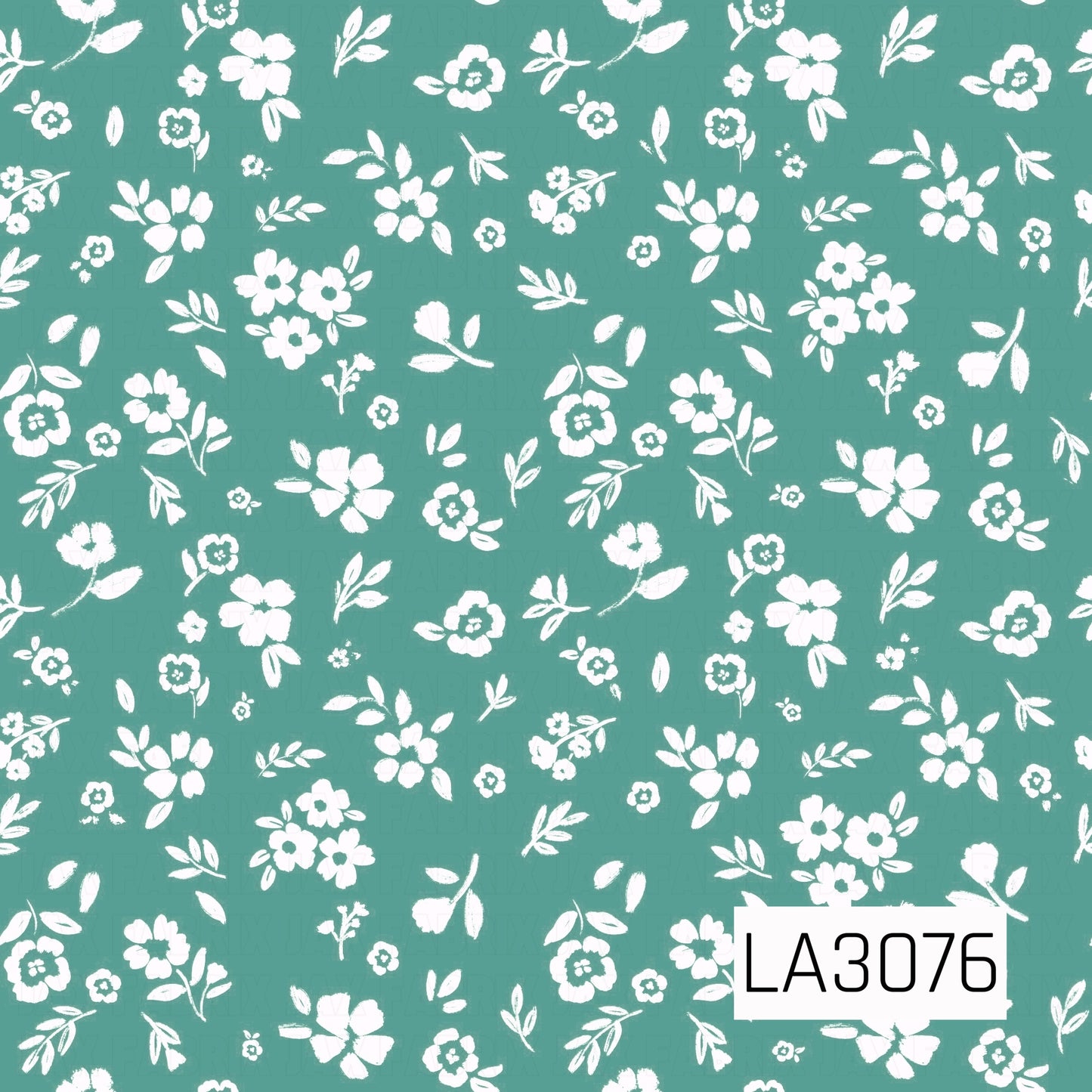 A delicate floral pattern featuring scattered white wildflowers, leafy sprigs, and petite blossoms across a soft seafoam green background. The hand-painted, slightly textured details give the design a fresh vintage-inspired cottage feel.
