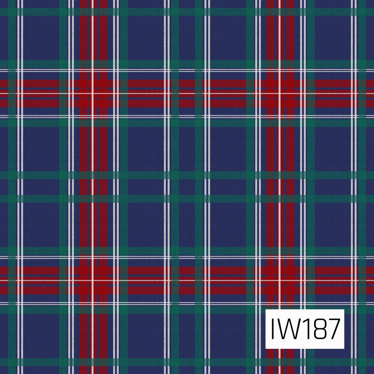 A classic Christmas tartan plaid featuring a rich navy blue background with bold crimson red and deep forest green stripes. Thin white accent lines crisscross throughout the design, creating a timeless, preppy holiday pattern with a traditional and cozy feel.