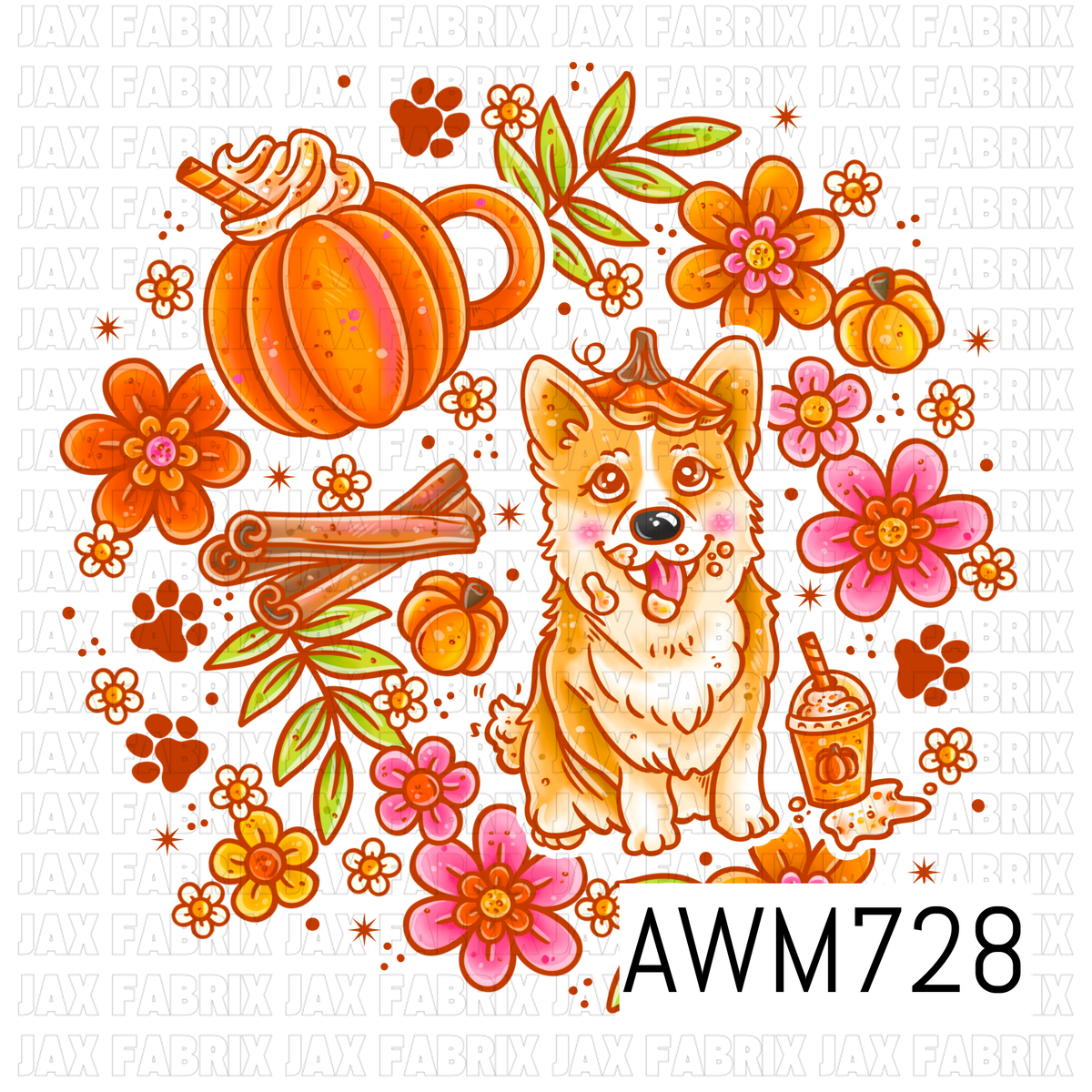 Cozy Corgi Fall PNG featuring an adorable corgi with a pumpkin hat, a pumpkin spice latte, cozy pumpkin mug, cinnamon sticks, colorful autumn florals, leafy accents, and mini pumpkins. These vibrant, high-quality PNG elements are perfect for sublimation, stickers, shirts, tumblers, seasonal décor, and cozy fall craft projects.