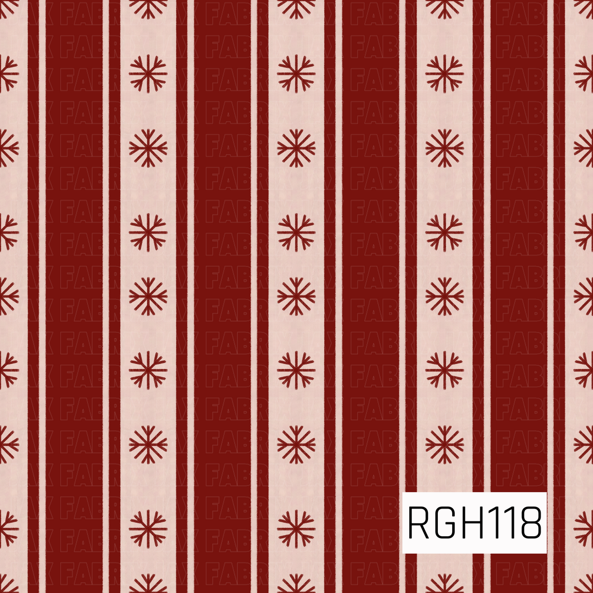 A festive holiday stripe featuring rich Christmas red vertical bands alternating with soft creamy ivory stripes. Simple red snowflakes are evenly spaced along the ivory sections, creating a classic and cheerful Christmas pattern.
