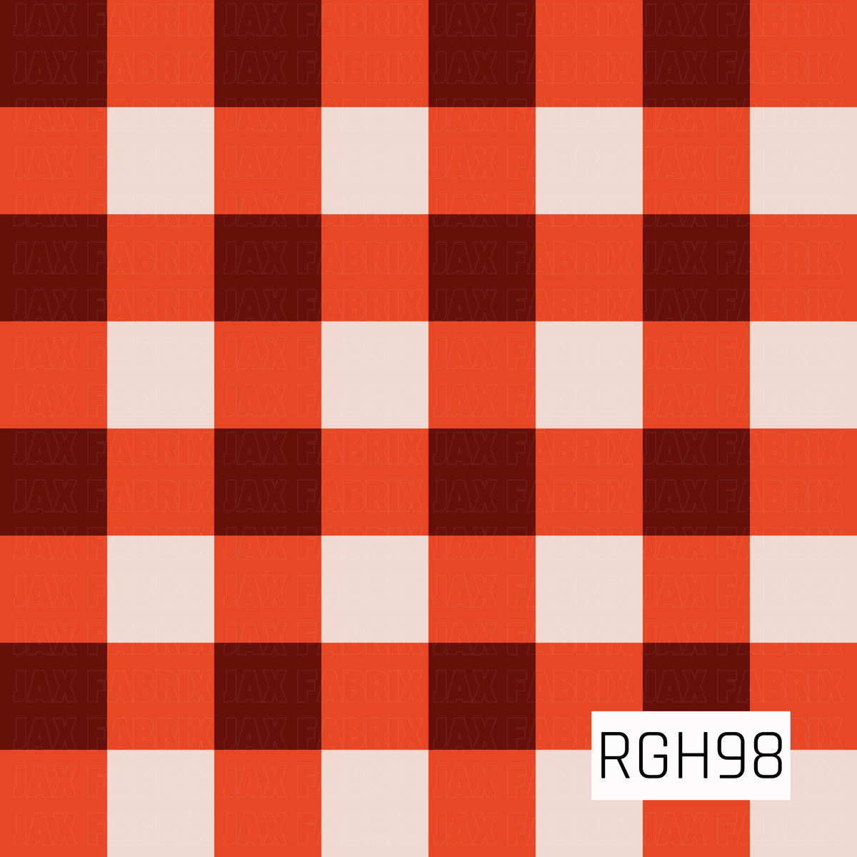 A bold buffalo plaid pattern featuring warm red-orange, deep burgundy, and soft cream blocks. The oversized check design creates a cozy, classic look with rich seasonal colors.
