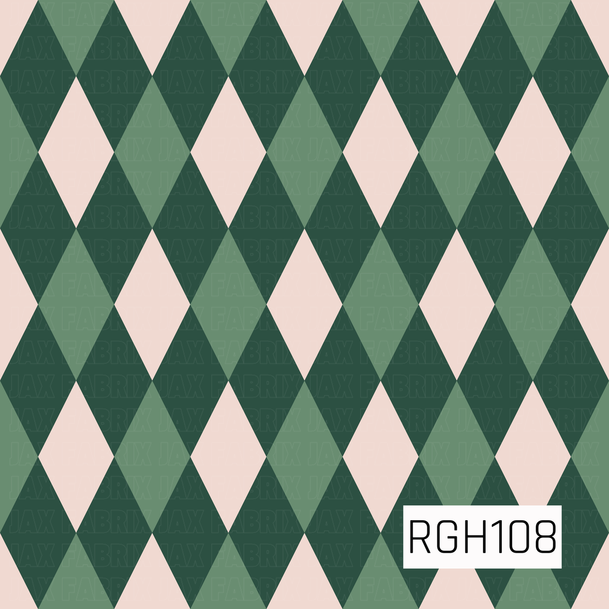 A classic argyle pattern featuring alternating diamonds in deep forest green, muted sage, and soft blush cream.
