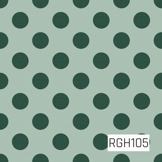 A classic polka dot pattern featuring deep forest green dots evenly spaced across a soft sage green background. The simple two-tone design creates a clean, timeless coordinate.
