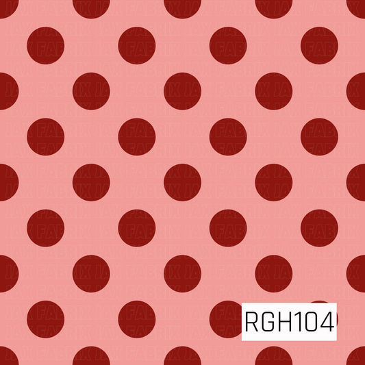 A playful polka dot pattern featuring deep red dots evenly scattered across a soft pink background. The bold, simple design has a fun retro feel while coordinating beautifully with holiday prints.
