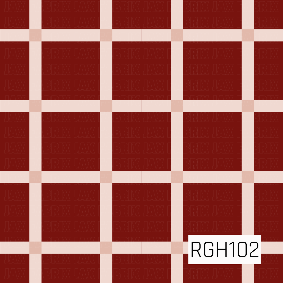 A classic windowpane plaid featuring a deep Christmas red background with soft cream horizontal and vertical lines. The simple oversized grid creates a clean, timeless holiday look.
