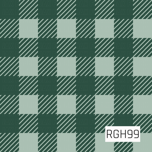 A classic buffalo plaid pattern featuring deep forest green and soft sage. Large checks are layered with diagonal stripe details for a cozy, rustic look.
