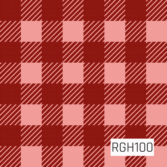 A classic buffalo plaid pattern featuring rich red and soft pink tones. Large checks alternate with diagonal striped sections, creating a bold, cozy look with a playful color palette.
