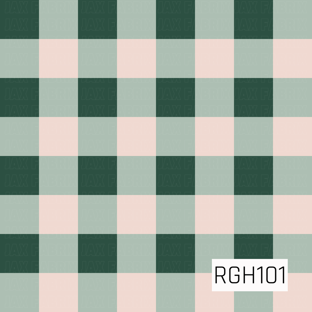 A classic buffalo plaid pattern featuring deep forest green, soft sage green, and pale blush pink. The oversized checks create a clean, cozy look with a soft holiday-inspired color palette.
