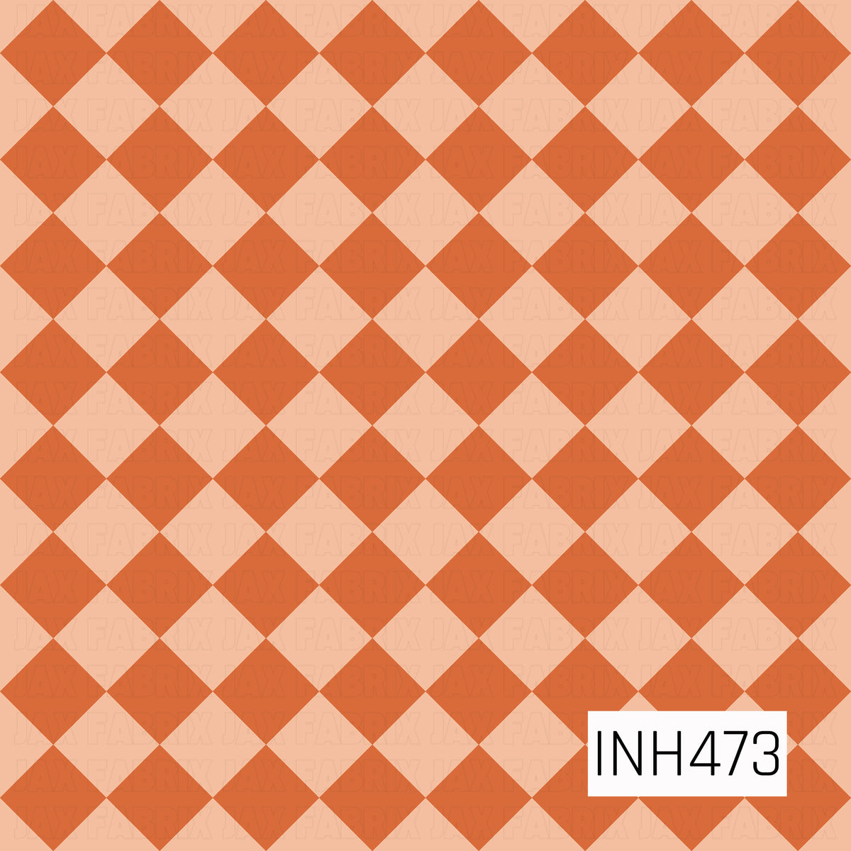 A bold retro diamond pattern featuring alternating burnt orange and soft peach tones. The repeating geometric design creates a classic argyle-inspired look, while the warm earthy color palette gives it a playful vintage feel. Its clean, simple layout makes it an easy coordinating print for florals, novelty designs, and other statement patterns.
