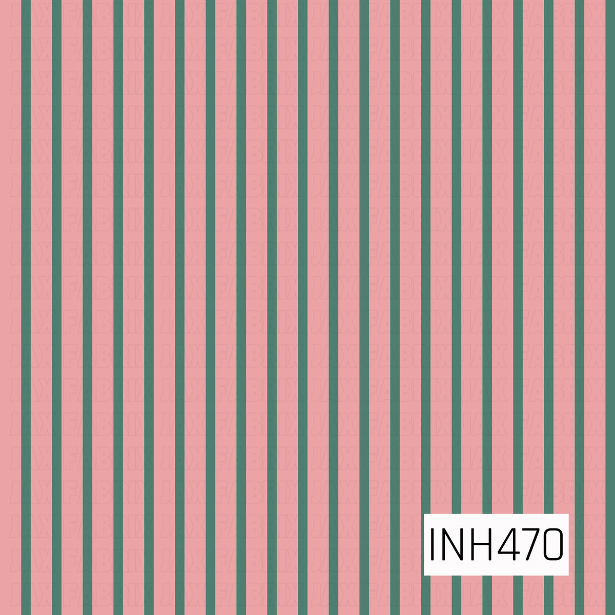 A bold vertical stripe pattern featuring deep forest green lines over a warm dusty coral pink background. The clean, evenly spaced stripes create a classic look with a fun, unexpected color combination that works beautifully as a coordinating print.