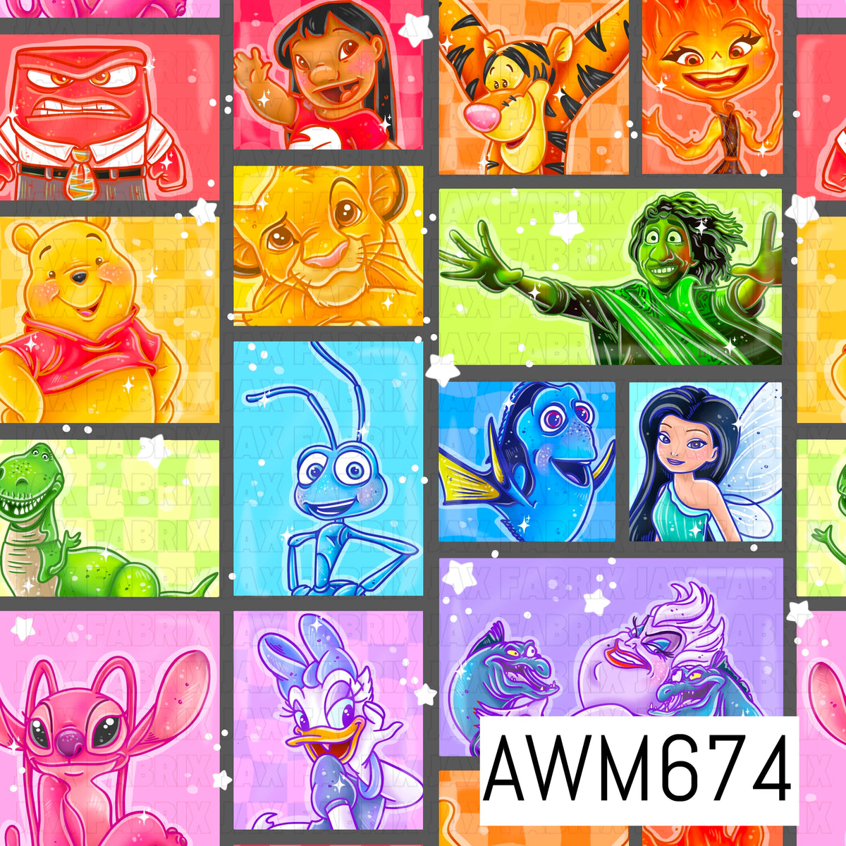 A bright retro collage featuring nostalgic animated characters arranged in colorful framed panels. Vibrant pink, orange, yellow, green, blue, and purple backgrounds are accented with thick dark borders, white stars, sparkles, and playful pops of color.