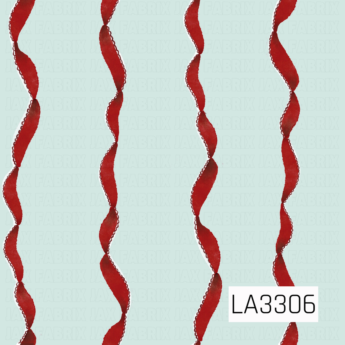 A classic Christmas pattern featuring twisting red ribbons arranged in vertical rows against a pale icy mint green background. The crisp red and soft green pairing creates a light, vintage-inspired holiday look.

