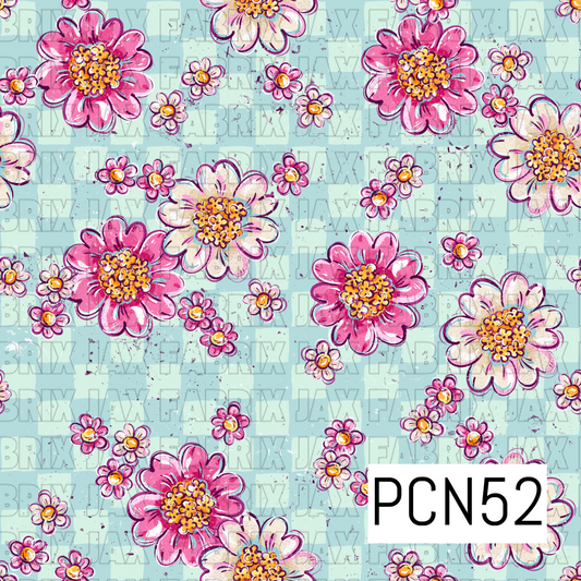 Floral Blue Check PCN52