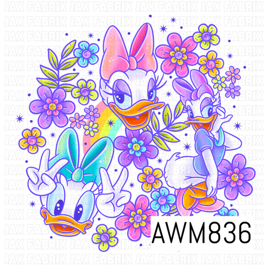 Whimsical retro-inspired clipart collection featuring cheerful cartoon ducks surrounded by vibrant flowers, leafy branches, rainbow accents, and sparkling stars. Designed in a dreamy palette of lavender, pink, purple, turquoise, yellow, and lime green, this playful floral PNG set combines nostalgic charm with groovy springtime aesthetics, making it perfect for sublimation, stickers, bow making, apparel, accessories, and crafting projects.