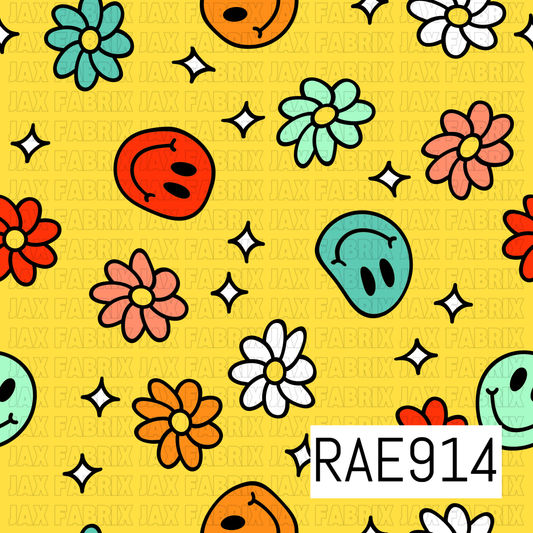 Retro Smiley Flowers Bright Yellow RAE914