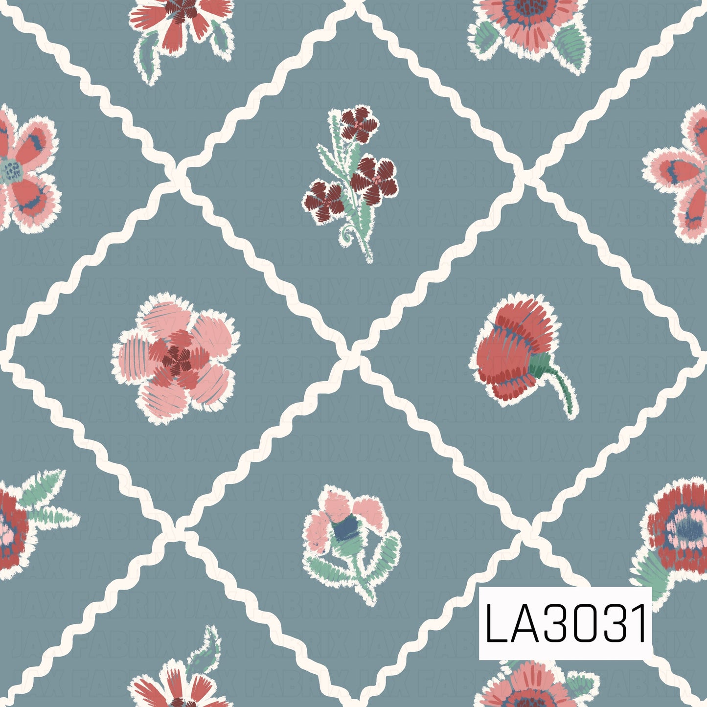LA3031 - Rick Rack And Posies Chambray Blue