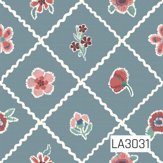 LA3031 - Rick Rack And Posies Chambray Blue