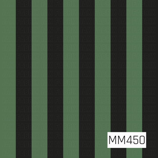 A bold vertical stripe pattern featuring alternating bands of muted sage green and deep black. The simple repeating layout and earthy green palette give it a clean, modern look with a slightly moody feel.