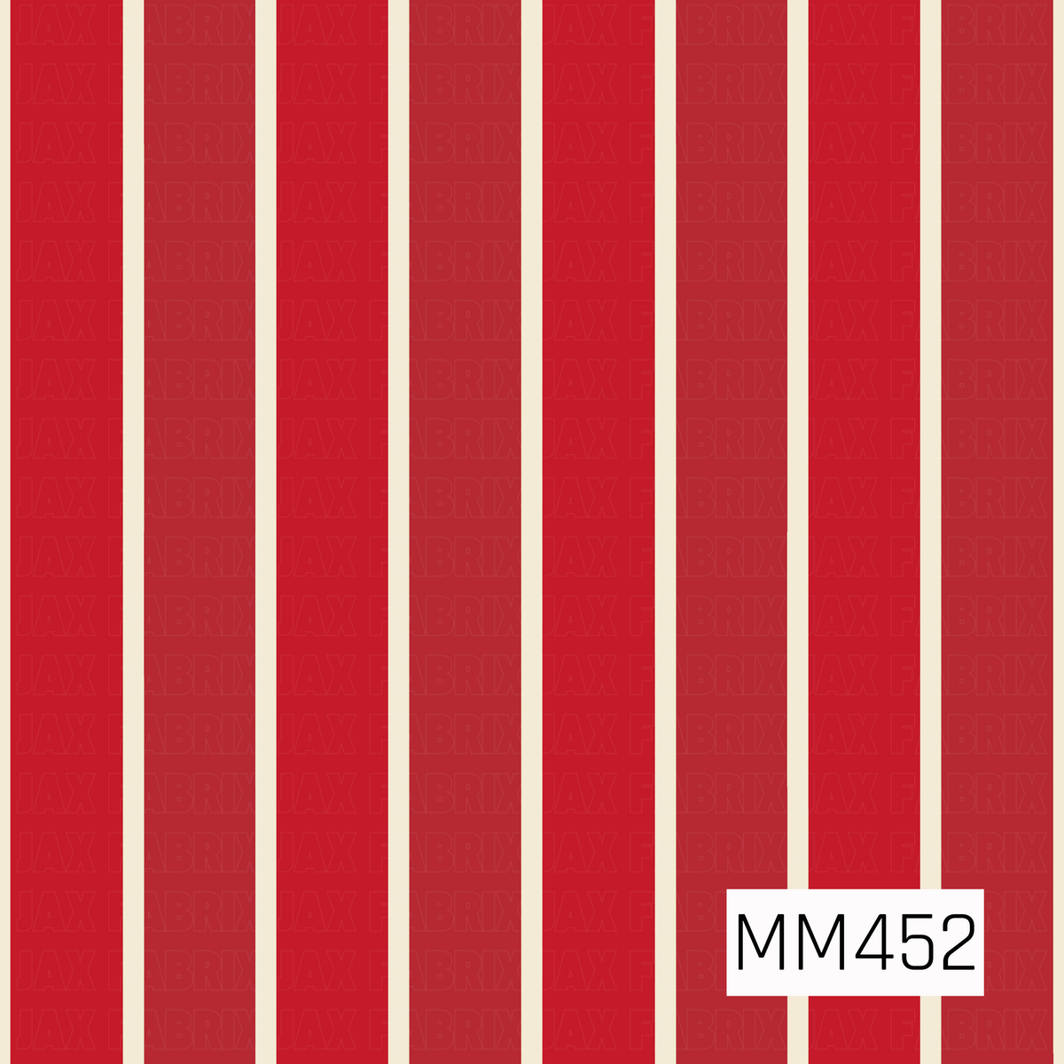 A classic vertical stripe pattern featuring alternating rich red and deep crimson bands separated by thin warm cream stripes. The simple, bold color palette gives it a timeless retro feel.
