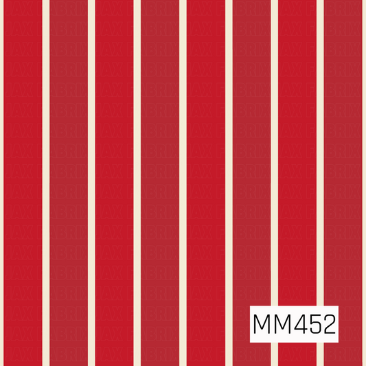 A classic vertical stripe pattern featuring alternating rich red and deep crimson bands separated by thin warm cream stripes. The simple, bold color palette gives it a timeless retro feel.
