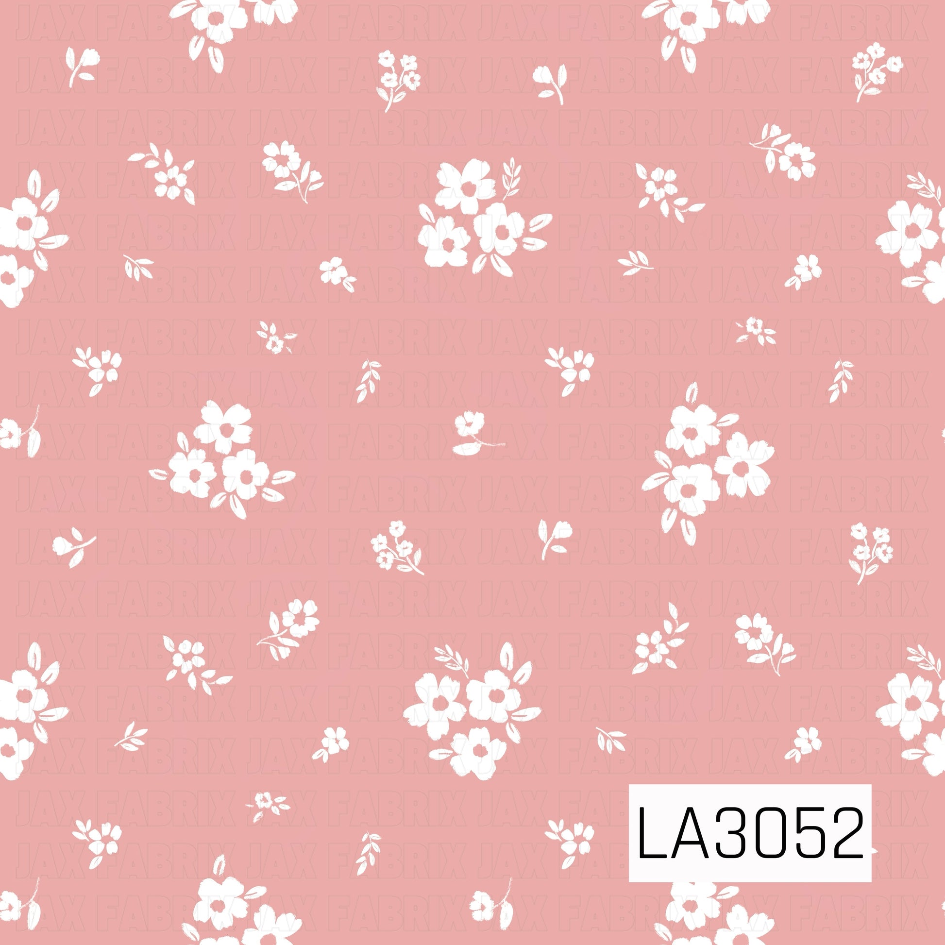A delicate scattered floral featuring creamy white blossoms, tiny posies, and petite leafy sprigs on a soft rosy pink background. The airy layout and lightly textured, hand-painted style give it a sweet vintage cottage feel.
