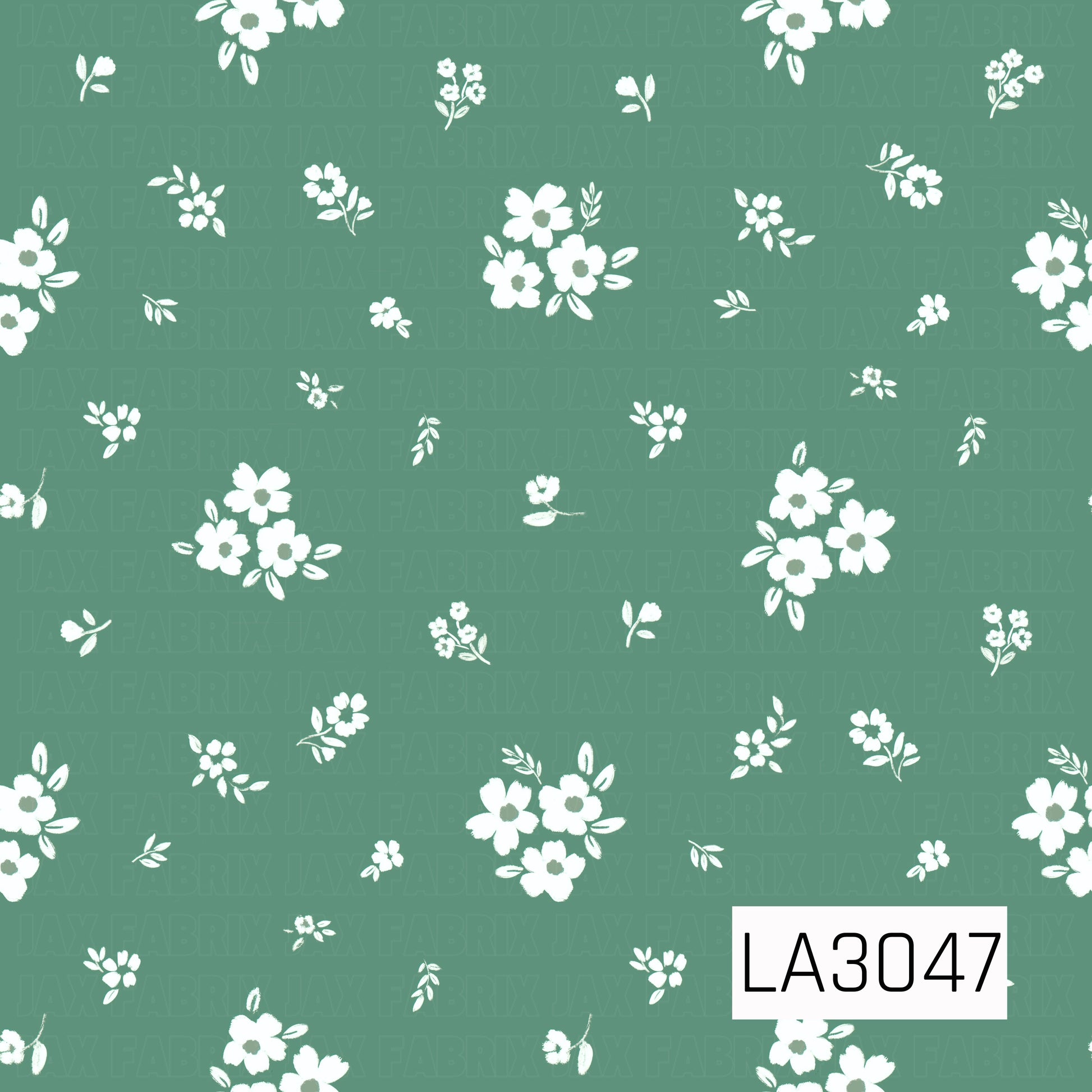 A charming scattered floral featuring creamy white blossoms, petite flower clusters, and delicate leafy sprigs across a soft meadow green background. The airy spacing and hand-painted texture give it a fresh, vintage cottage feel.
