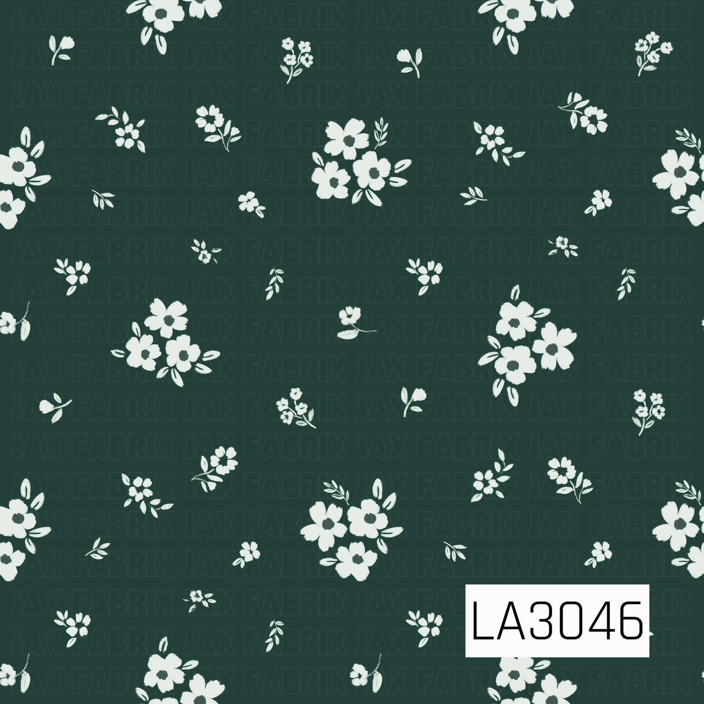 A charming scattered floral featuring creamy white blossoms, petite flower clusters, and delicate leafy sprigs across a deep forest green background. The airy spacing and hand-painted texture give it a timeless, vintage cottage feel.

