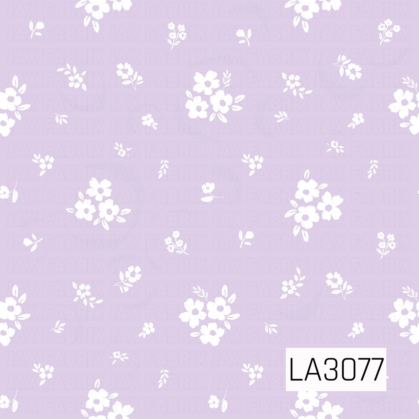 A delicate scattered floral pattern featuring petite white blossoms, small flower clusters, and leafy sprigs across a soft light lavender background. The airy spacing and hand-painted details give the design a sweet, understated vintage cottage feel.
