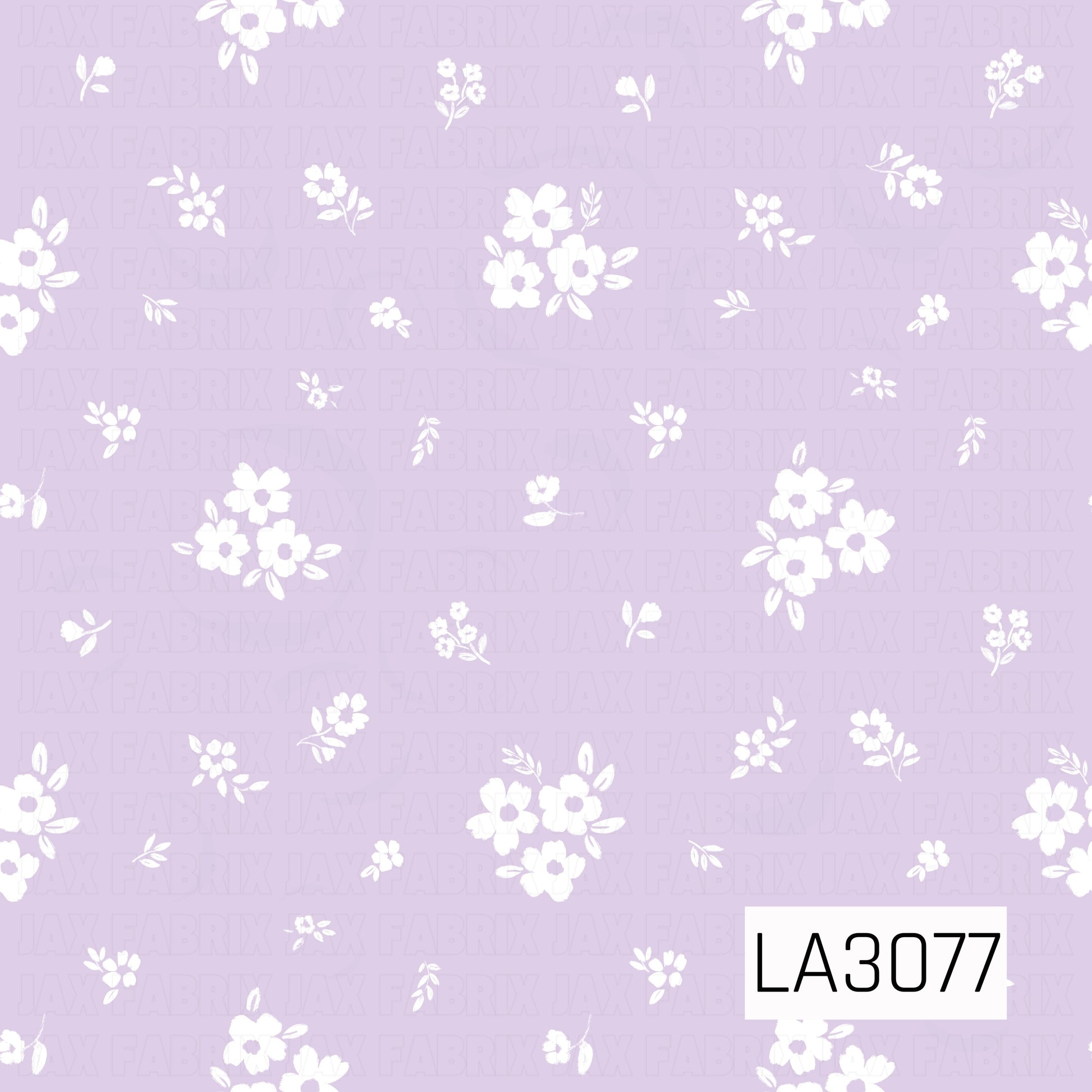 A delicate scattered floral pattern featuring petite white blossoms, small flower clusters, and leafy sprigs across a soft light lavender background. The airy spacing and hand-painted details give the design a sweet, understated vintage cottage feel.
