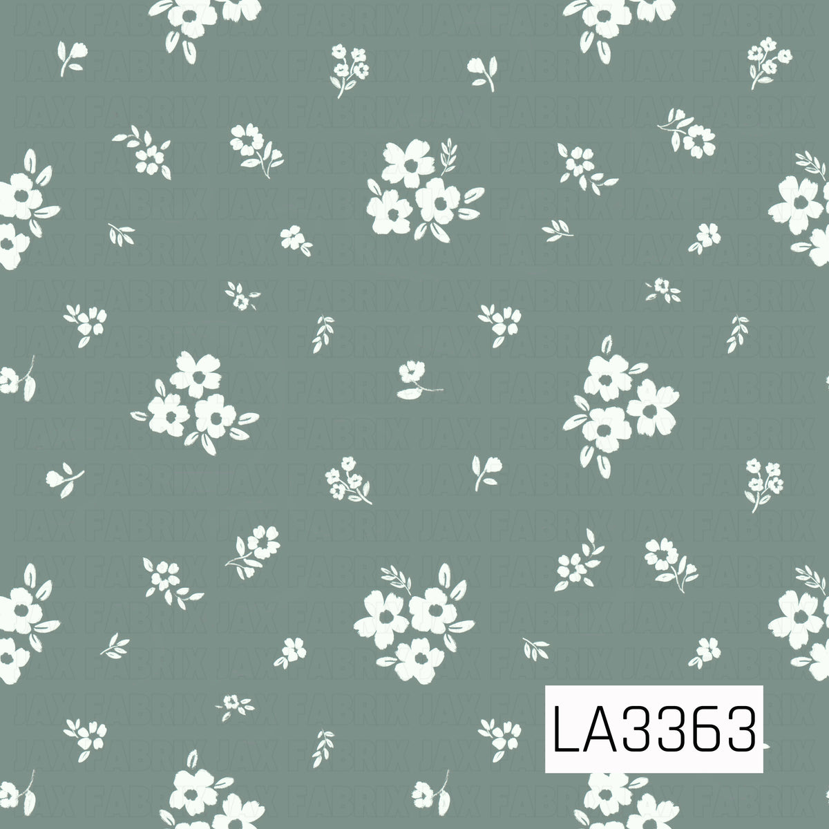 A delicate floral pattern featuring scattered ivory flower clusters, tiny blossoms, and leafy sprigs on a soft, muted sage green background. The dainty, hand-painted details give this design a sweet, vintage-inspired feel.