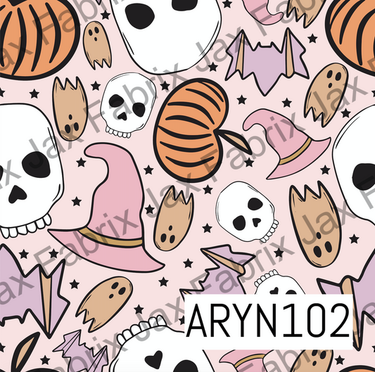 Pumpkin and Skulls Pink ARYN102
