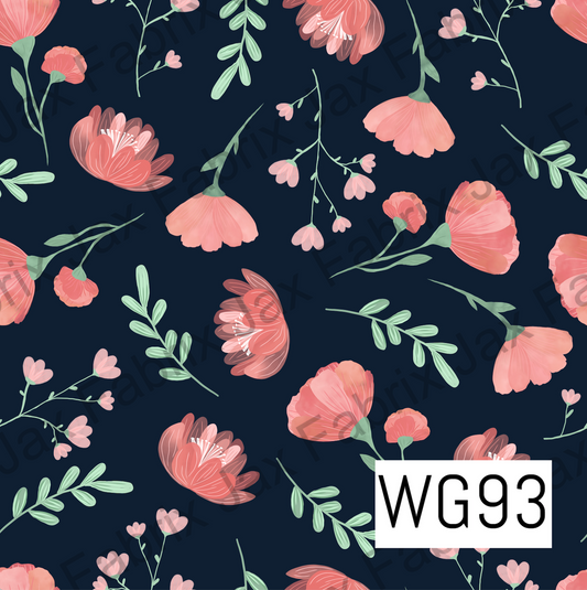 Watercolor Coral Floral On Midnight WG93