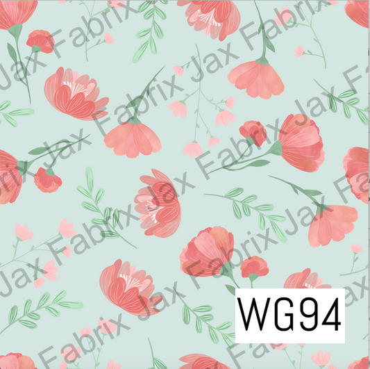 Watercolor Coral Floral On Light Blue WG94