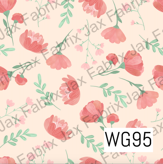 Watercolor Coral Floral On Cream WG95