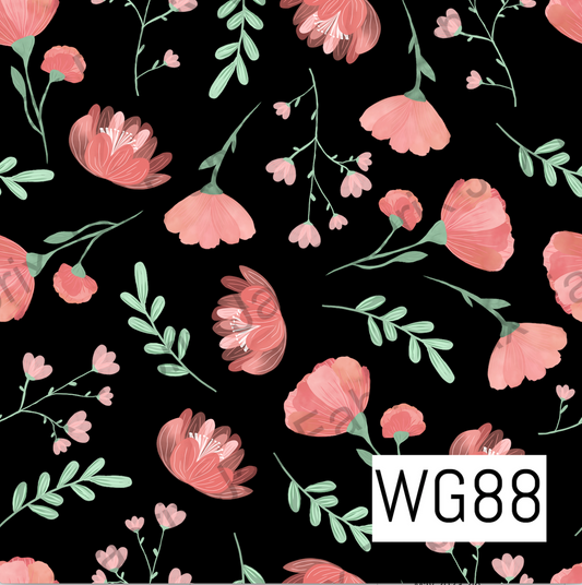 Watercolor Coral Floral On Black WG88