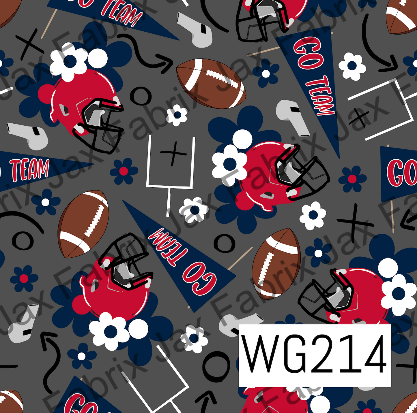 Dark Blue and Red Floral Football WG214