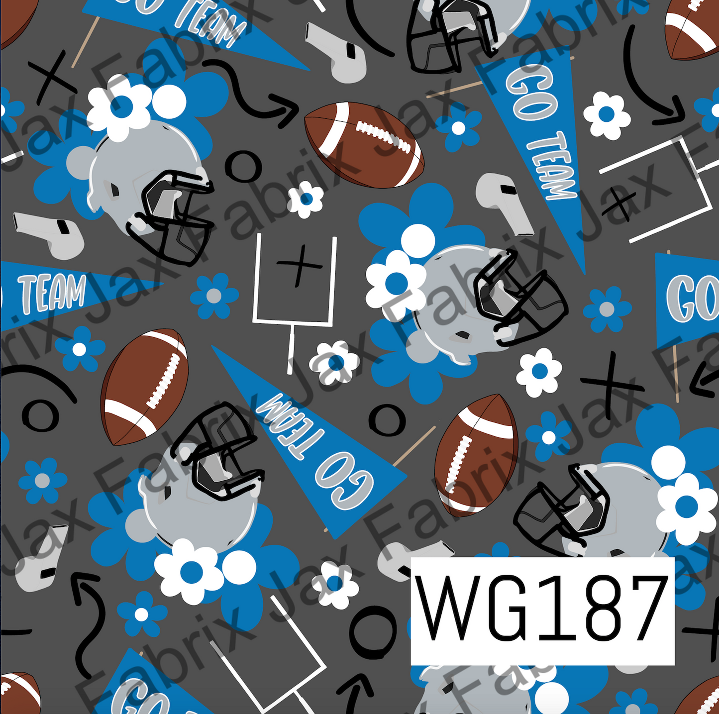 Silver and Light Blue Floral Football WG187