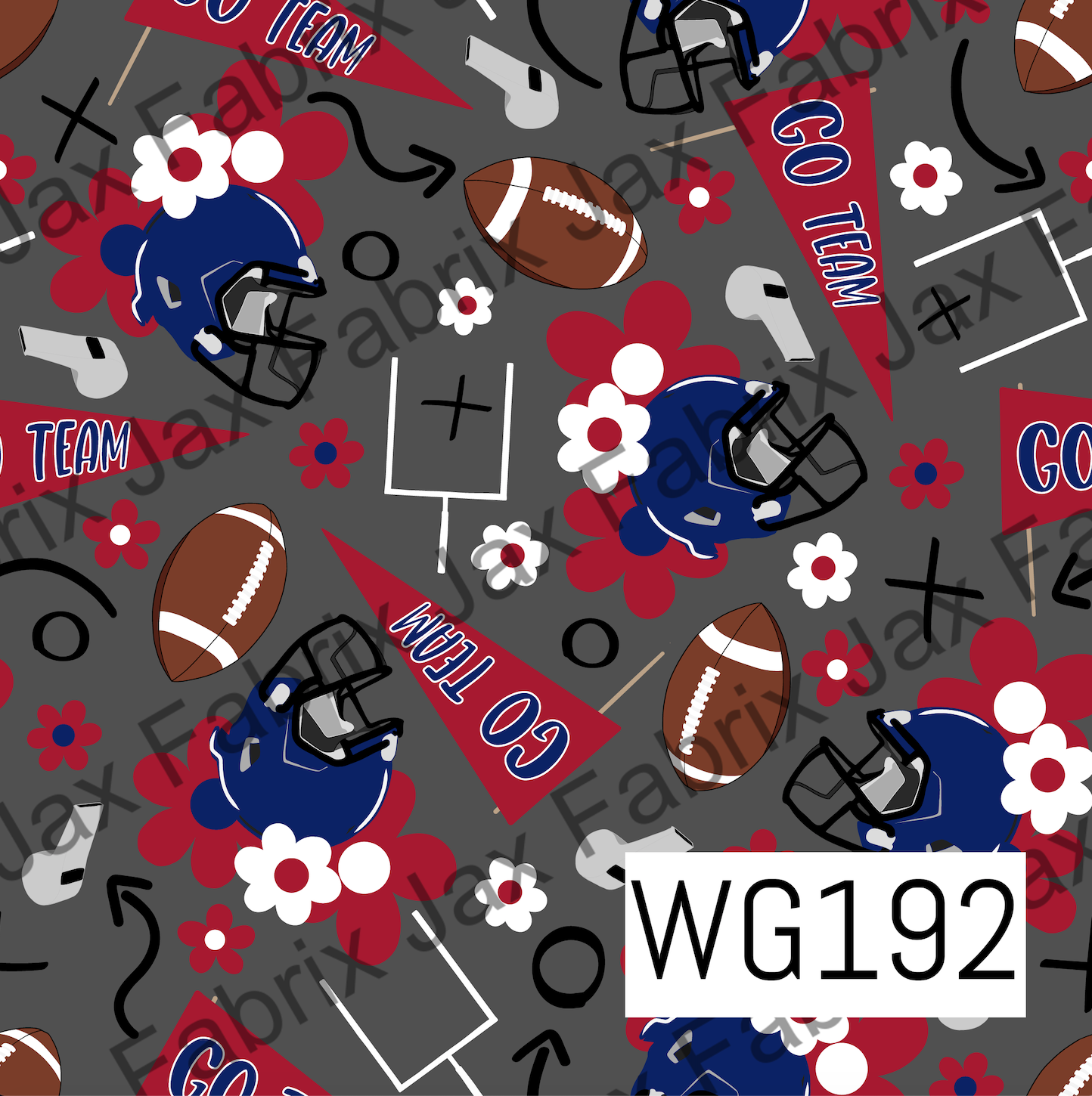 Red and Dark Blue Floral Football WG192