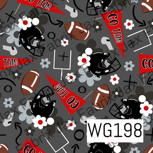 Red and Black-Gray Floral Football WG198