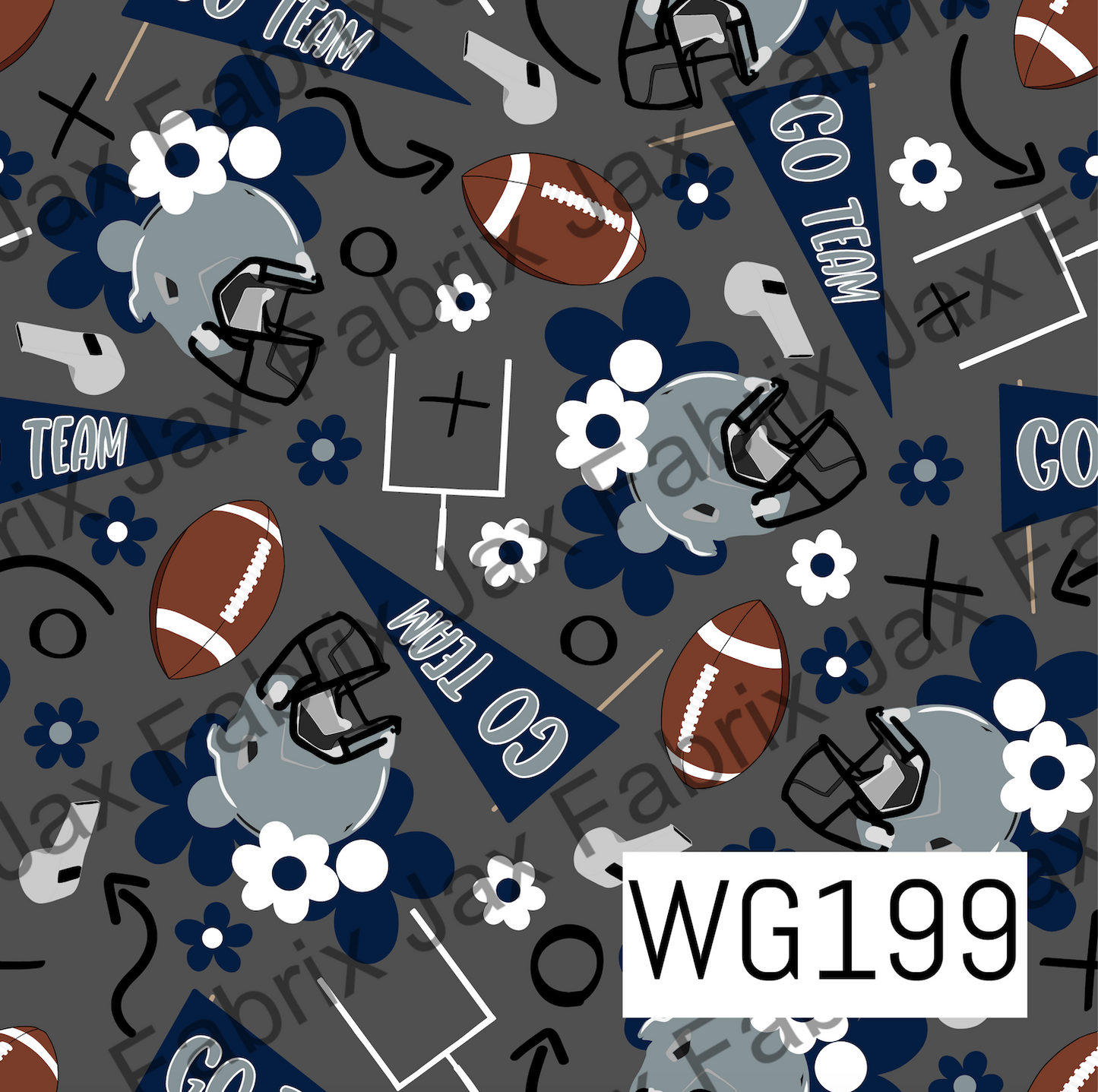 Navy and Silver Floral Football WG199