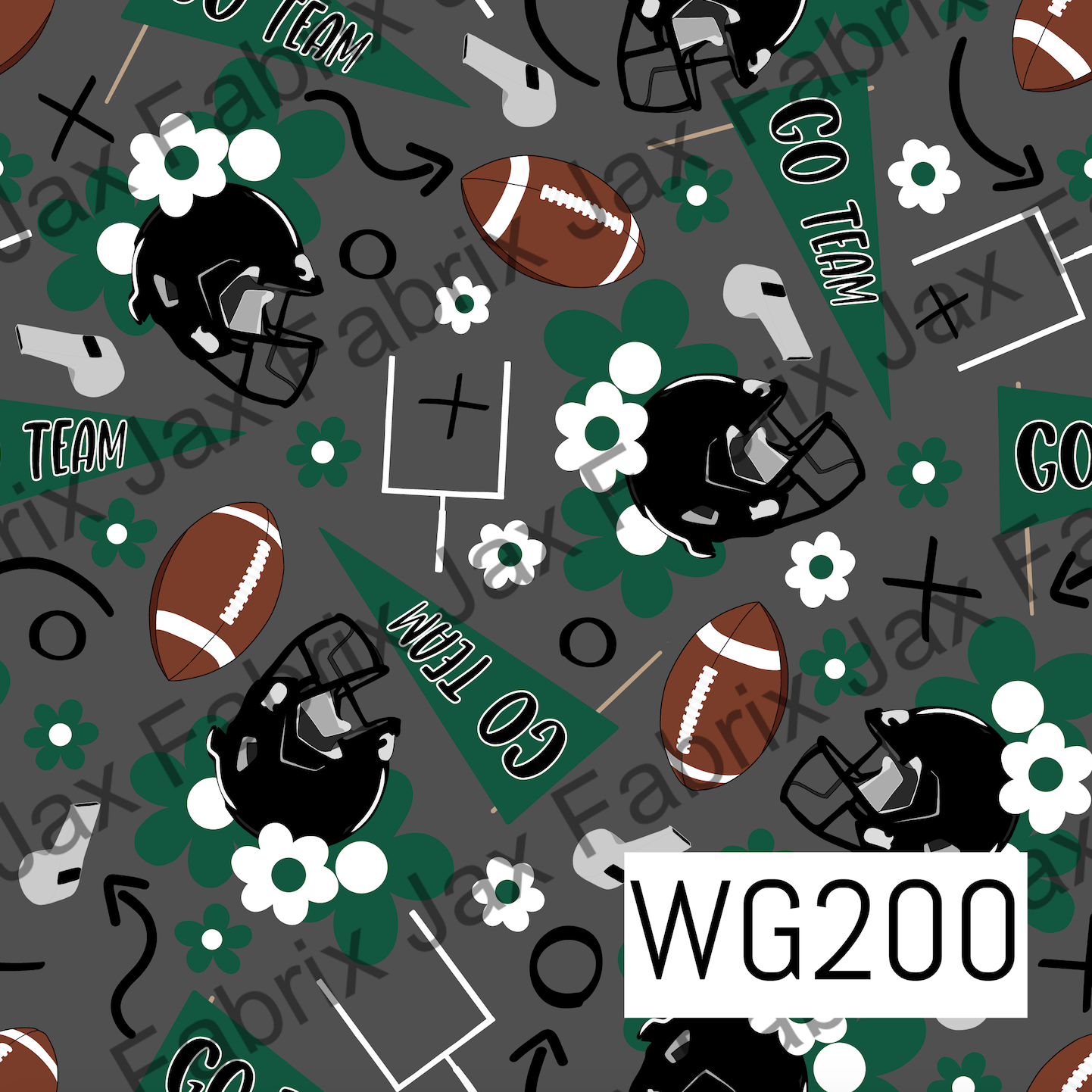 Green and White Floral Football WG200
