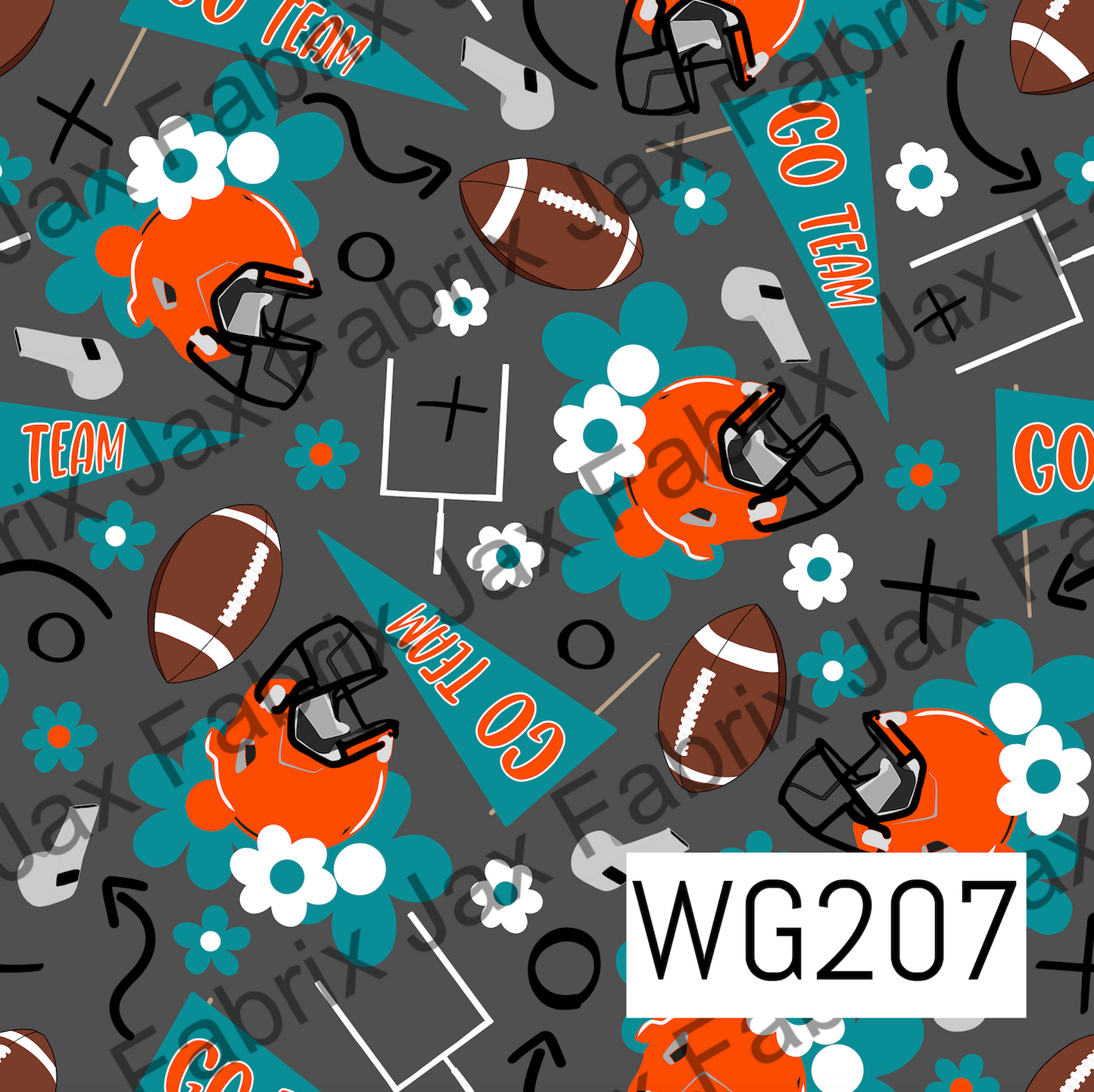 Aqua and Orange Floral Football WG207