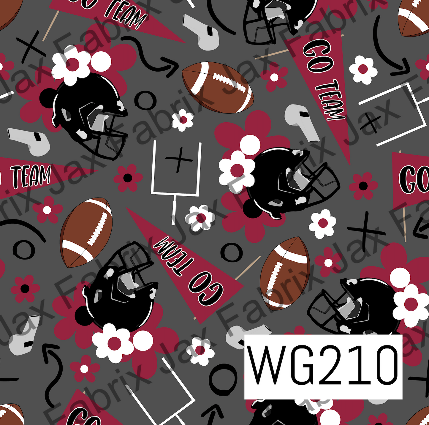 Dark Red and Black Floral Football WG210