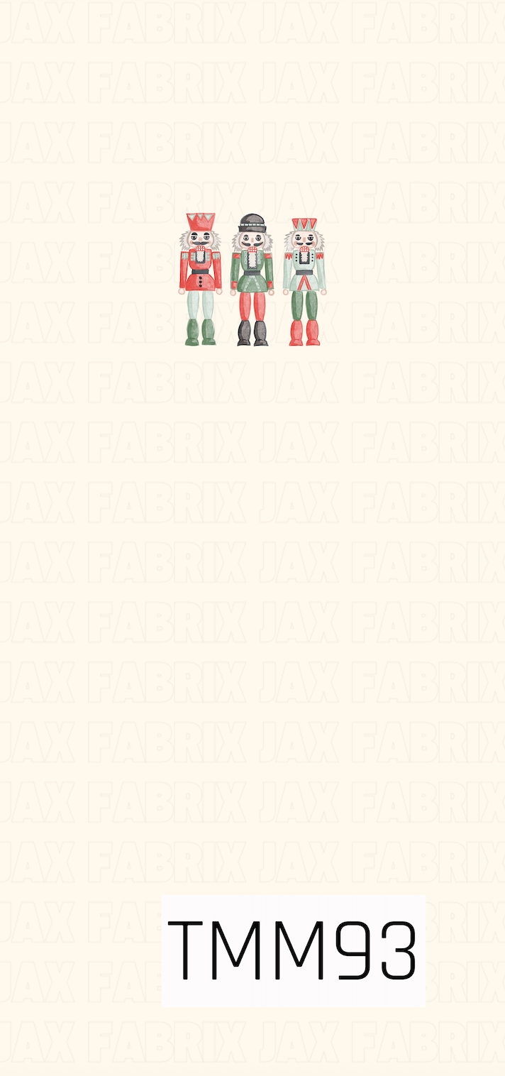 A simple Christmas panel featuring three hand-drawn nutcracker soldiers centered on a warm cream background. The nutcrackers are dressed in classic red and green with soft blue, black, and white accents, giving the design a charming vintage, storybook-inspired holiday feel.
