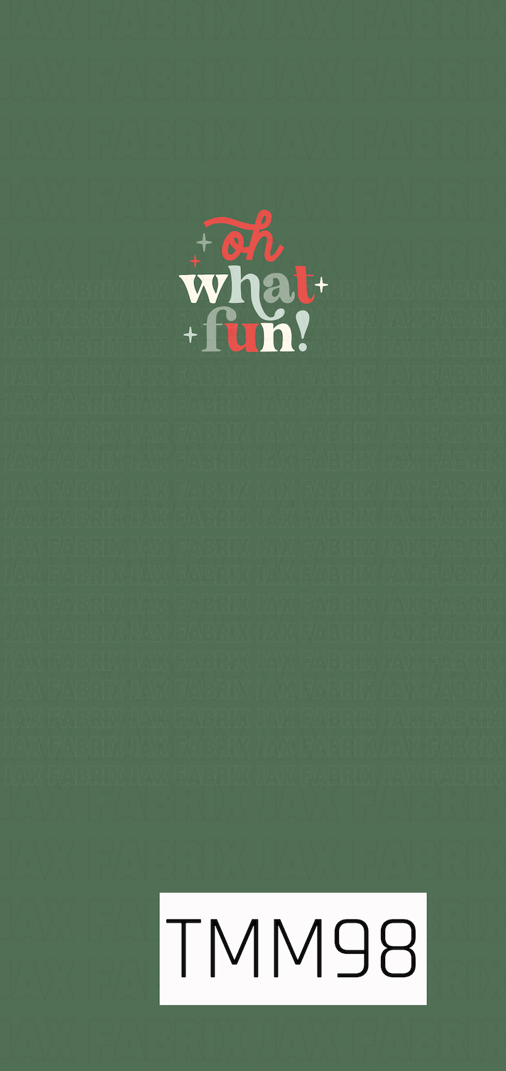 A festive holiday panel featuring the playful phrase “Oh What Fun!” in a mix of whimsical retro lettering and sparkling accents. The design uses classic Christmas shades of red, cream, and soft mint against a rich muted green background for a fun, vintage-inspired holiday look.
