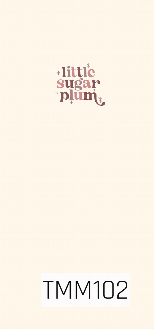 A sweet holiday panel featuring the phrase “Little Sugar Plum” in whimsical retro lettering. Soft mauve and dusty pink tones stand out against a warm cream background, with delicate sparkle accents adding a playful, vintage-inspired Christmas feel.
