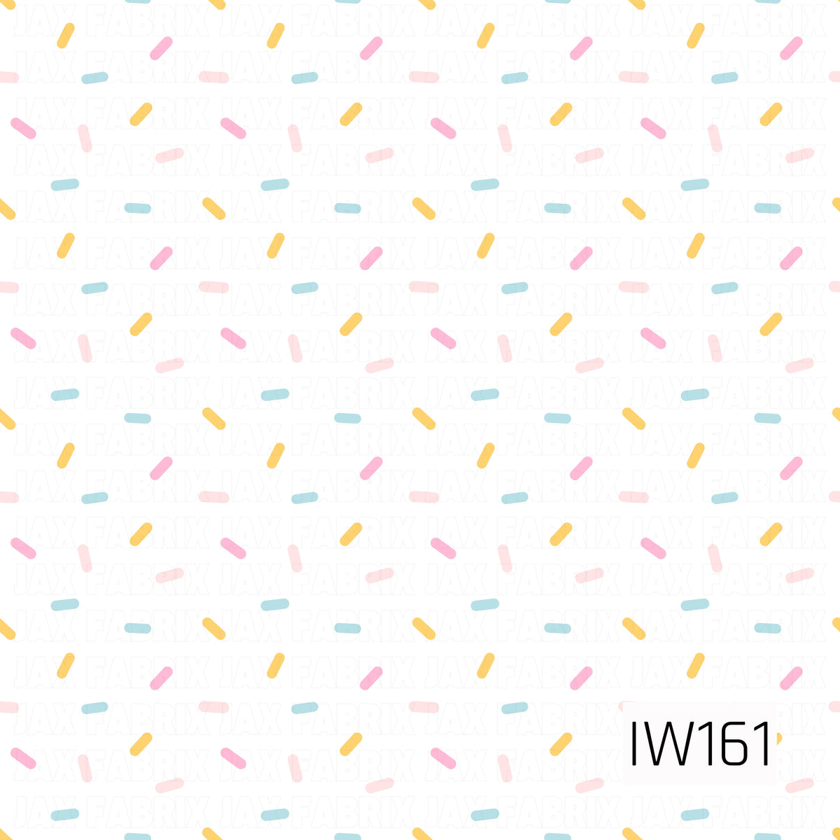 A sweet and playful sprinkle pattern featuring scattered pastel confetti sprinkles in soft pink, blush, buttery yellow, and light blue. The small, rounded sprinkles are arranged in various directions across a crisp white background, creating a simple yet cheerful design. Perfect for birthday celebrations, sweet treats, and coordinating with whimsical party-themed prints.