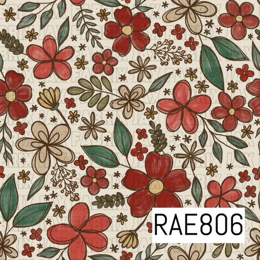 Sketchy Ink Floral Red and Green RAE806