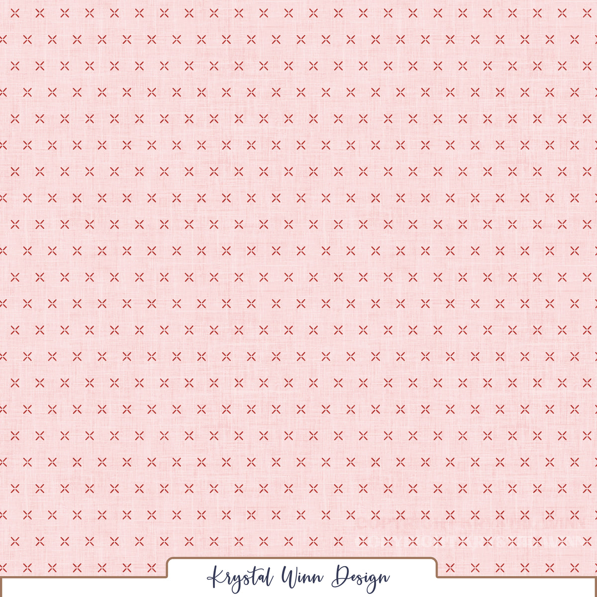 A soft blush pink background featuring a delicate linen-inspired texture, accented with evenly spaced rows of tiny X-shaped stitches in a rich, rosy red. The contrasting colors and embroidery-inspired details create a charming, handcrafted appearance, adding a sweet, vintage-inspired feel to this coordinating pattern.